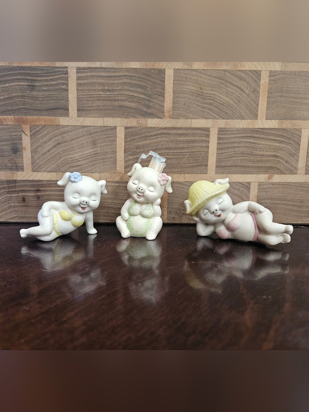 Vintage Bathing Beauty Pig Salt And Pepper Shakers With Toothpick Holder